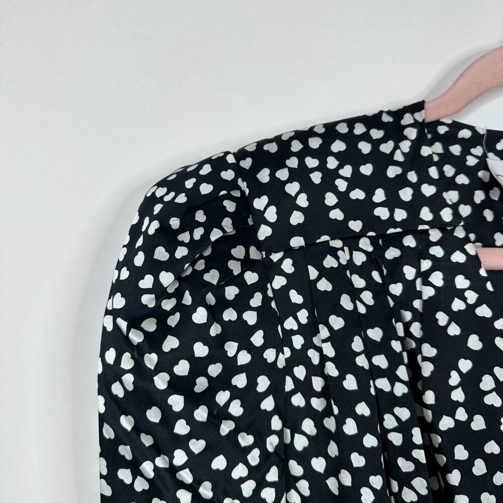 Vintage Heart Print Tiered Dress 10 V-Neck Black Valentine's Galentine's #A1041 - Picture 4 of 9